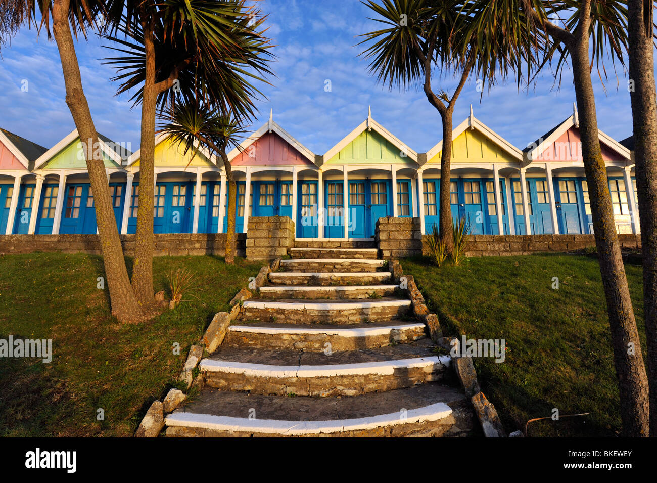 Weymouth Dorset Coast greenhill cabanes de plage Banque D'Images