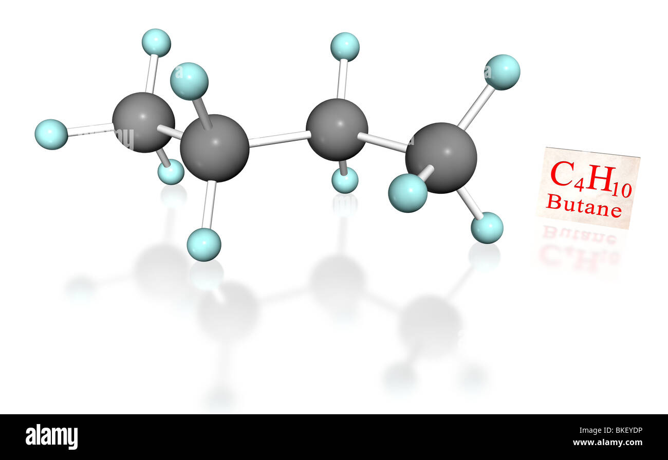 Le modèle moléculaire 3D de butane avec étiquette sur fond blanc Photo ...