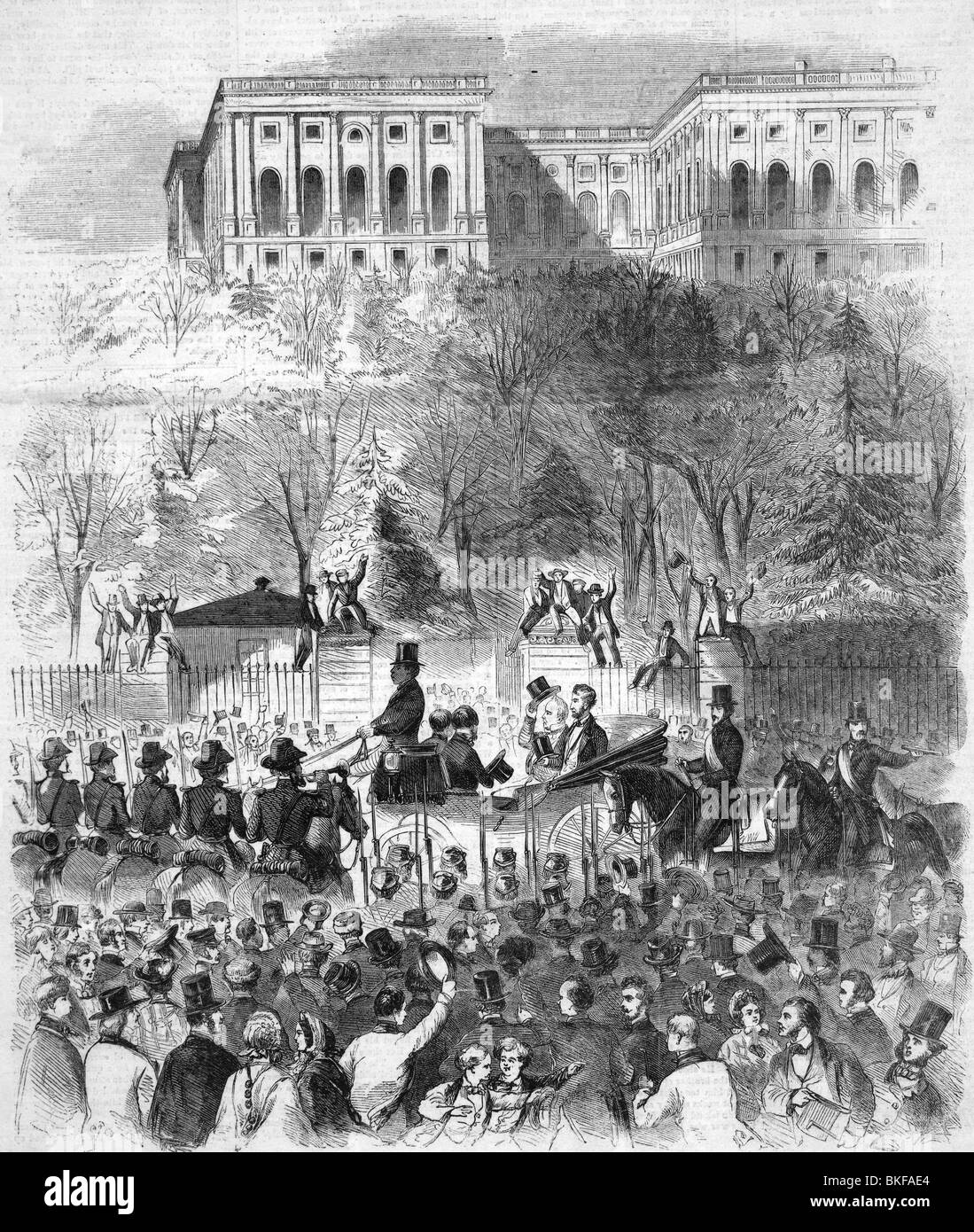 La première esquisse de contemporain procession de président élu américain Abraham Lincoln le 4 mars 1861. Banque D'Images