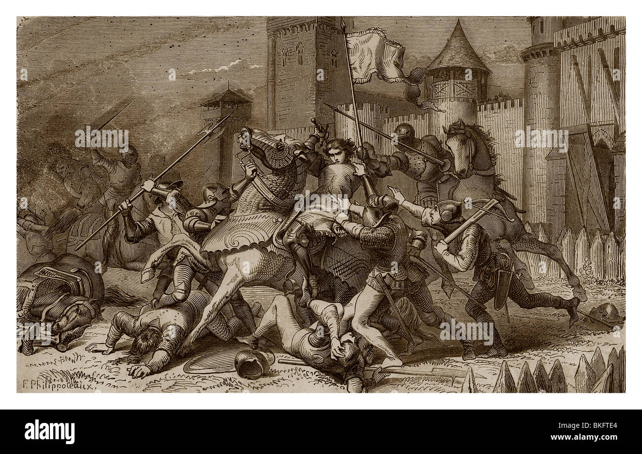 Le 24 mai 1430, le jour de son arrivée à Compiègne, Jeanne d'Arc a été capturé par le bâtard de Vendôme. Banque D'Images