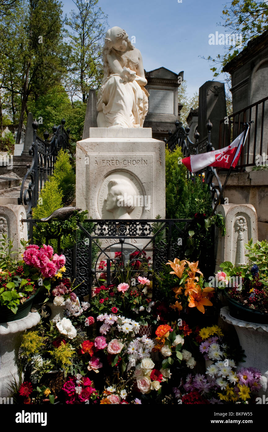 Frederic Chopin Memorial Sculpture on tombe dans le cimetière du Père Lachaise "Paris, France Banque D'Images