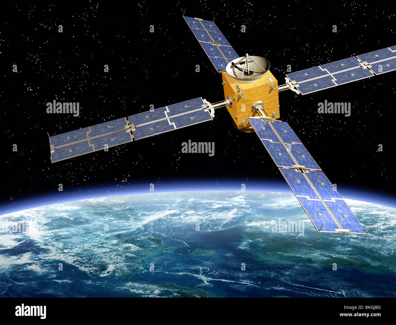 Illustration d'un satellite en orbite autour de la terre Banque D'Images