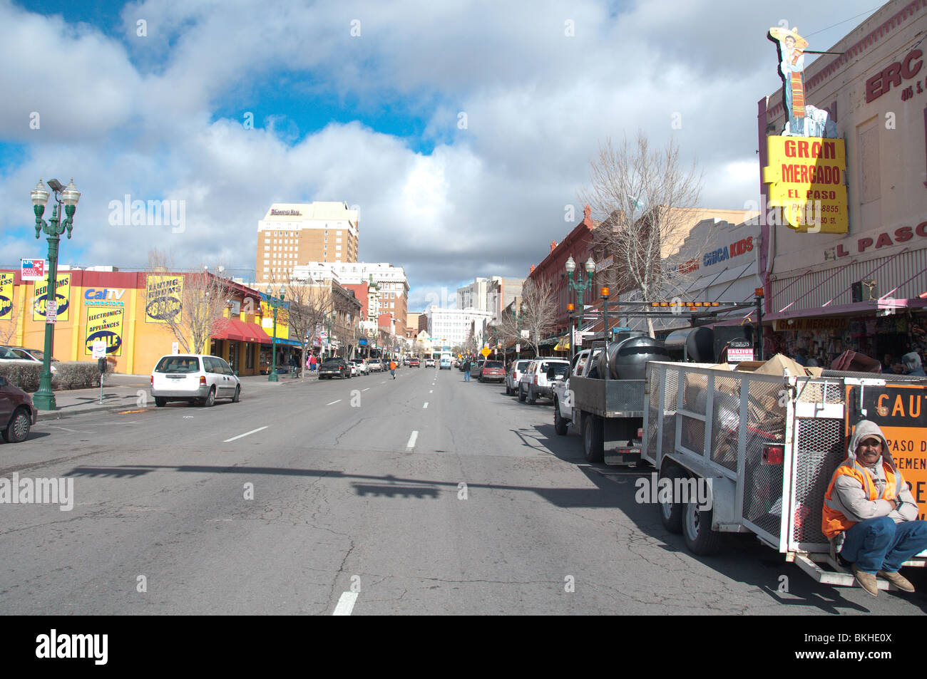 Centre-ville d'El Paso, Golden Horse Shoe District, une rue principale Banque D'Images