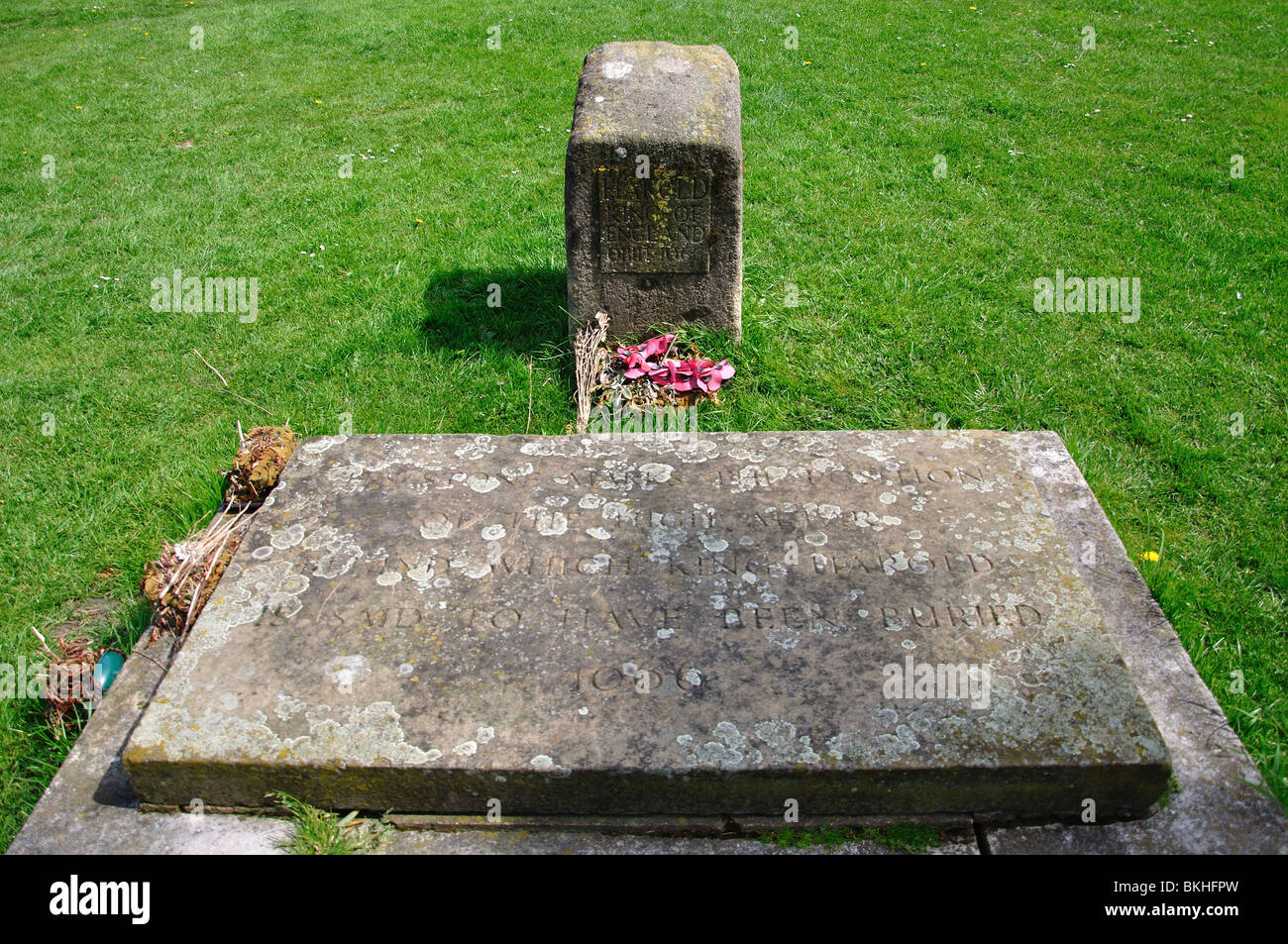 La tombe du roi Harold, église abbatiale, l'abbaye de Waltham, Essex, Angleterre, Royaume-Uni Banque D'Images