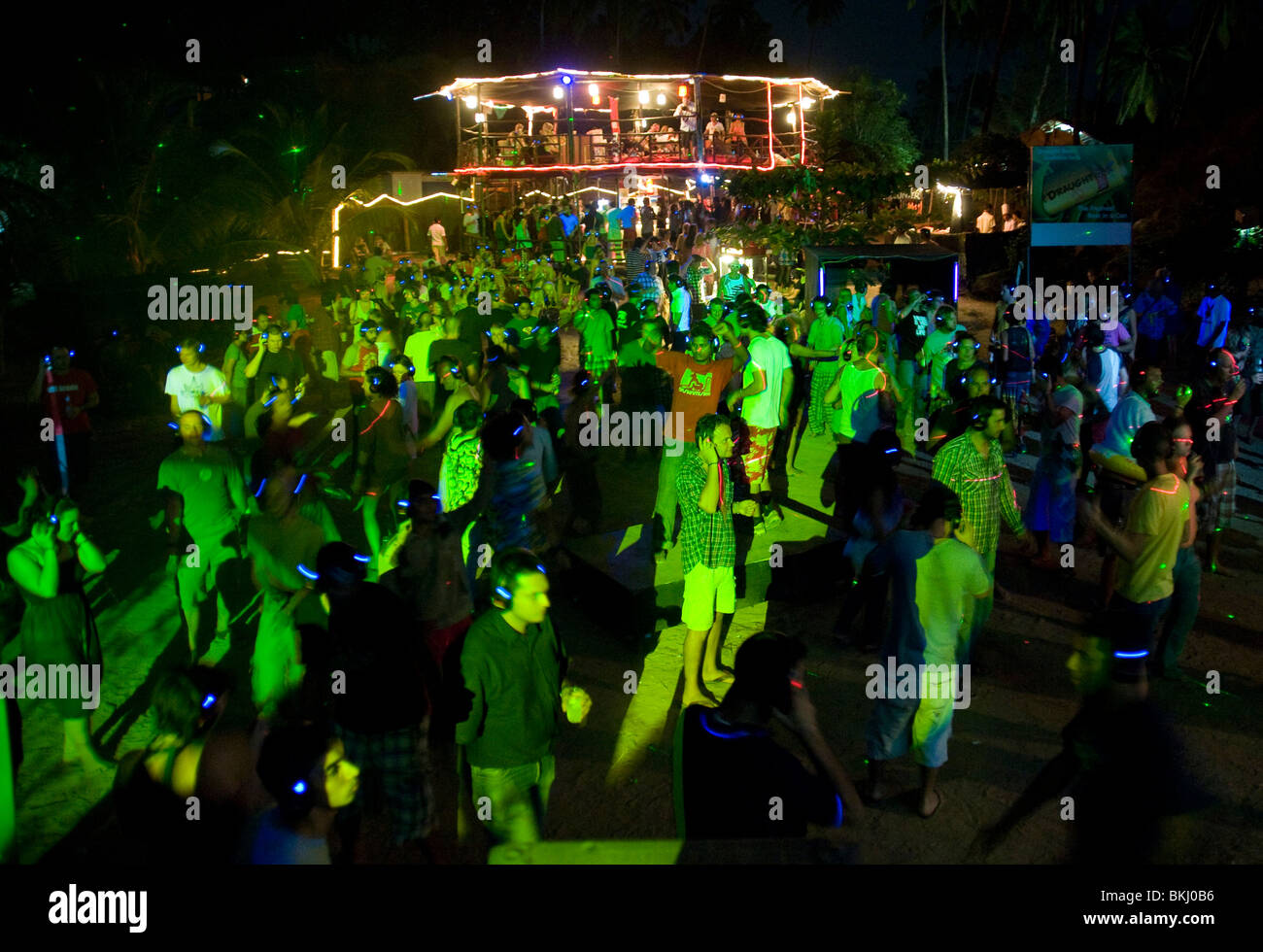 Silent disco dans l'Inde Goa Palolem Banque D'Images