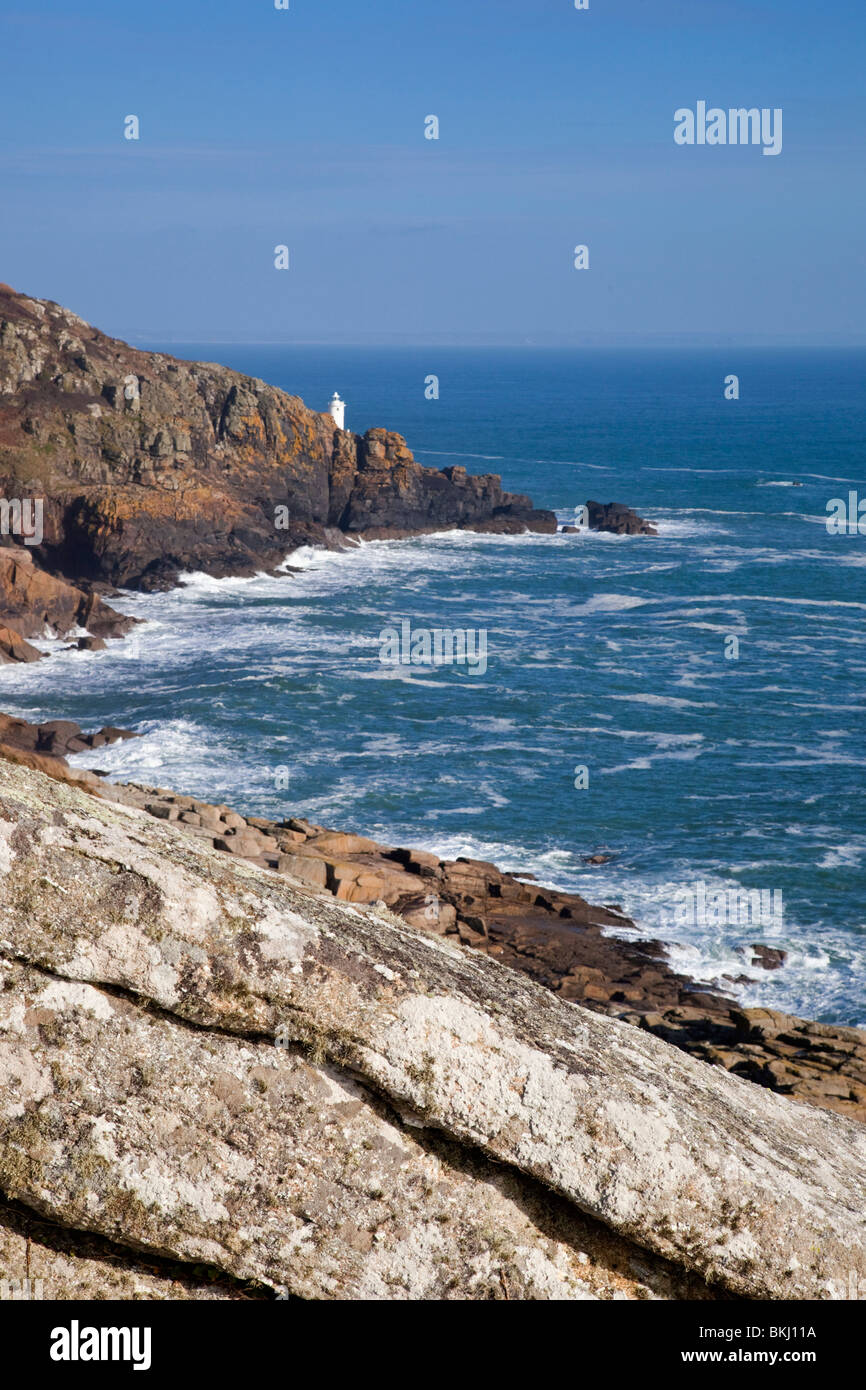 Tater du phare, près de Cornwall ; Lamorna Banque D'Images