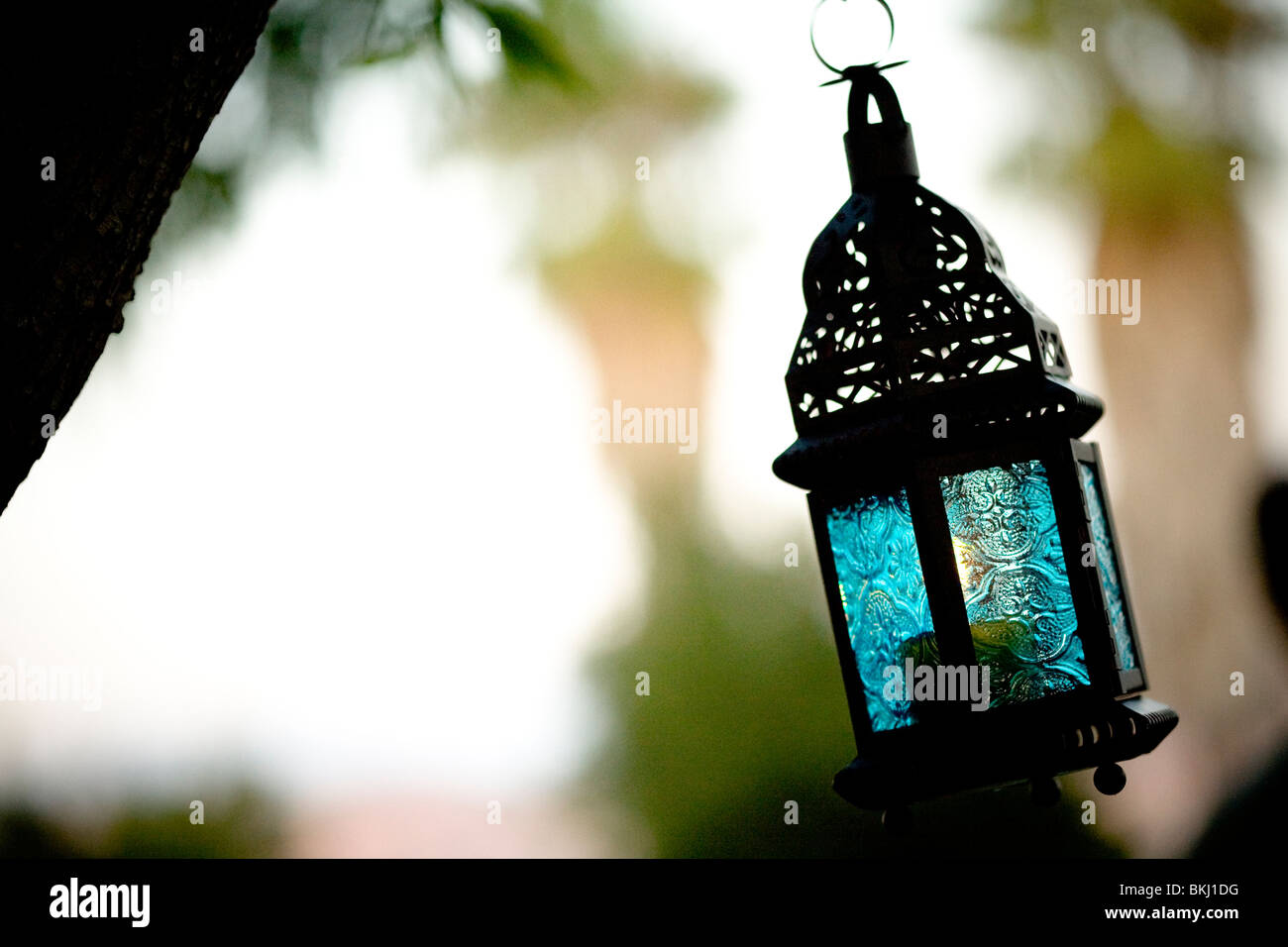 Lanterne, verre bleu, romantique, gothique, couleur, Mariage, extérieur, de l'éclairage naturel Banque D'Images