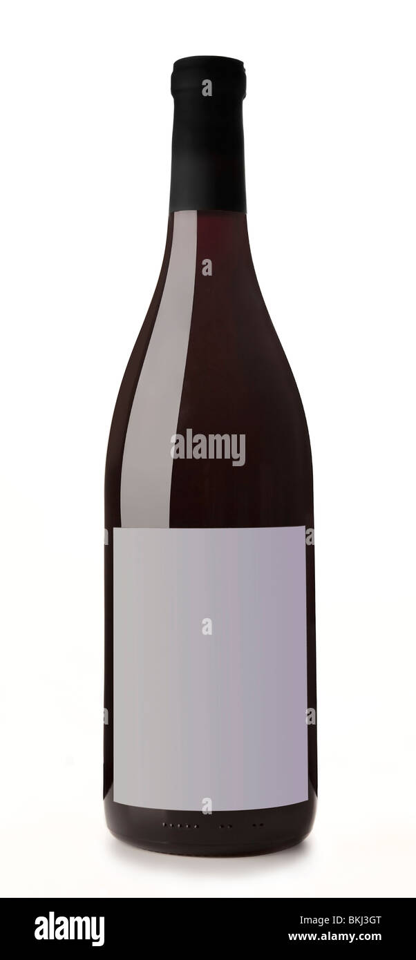Studio photo de bouteille de vin rouge tourné sur fond blanc. Banque D'Images