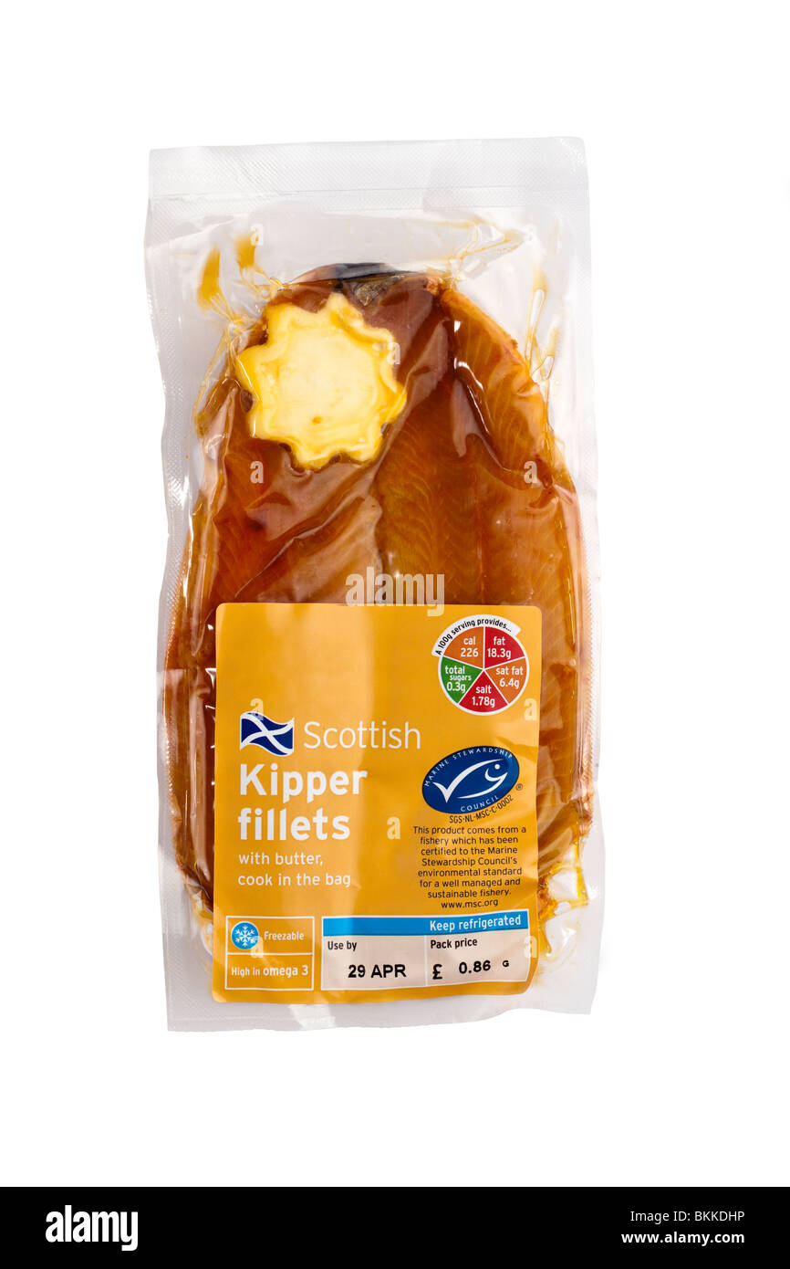 Faire cuire dans le sac avec du beurre filets kipper écossais Banque D'Images