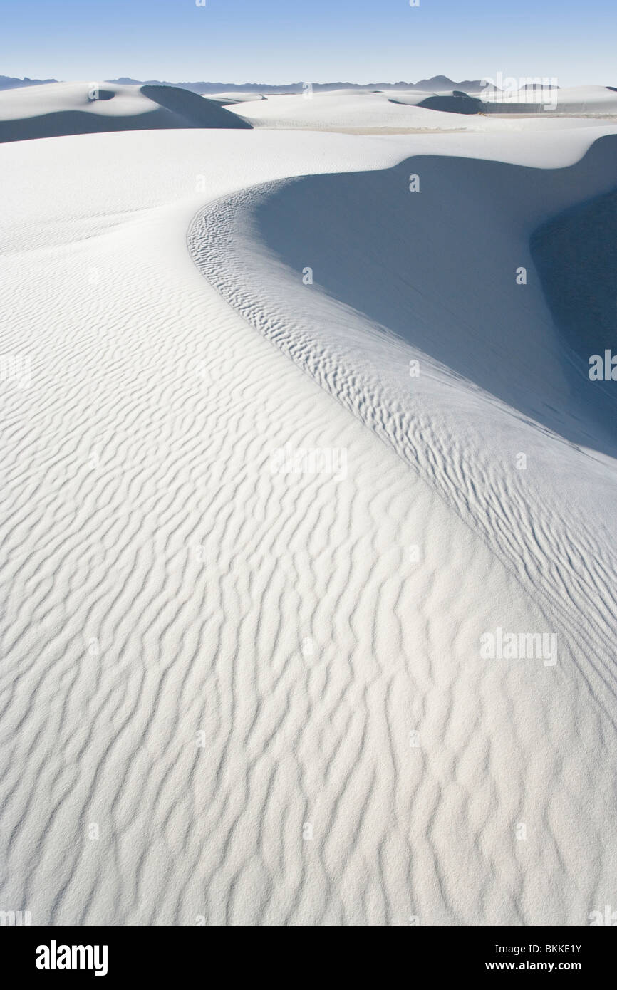 Ondulations faites par le vent sur une grande dune de sable blanc au White Sands National Monument, Nouveau-Mexique. Banque D'Images