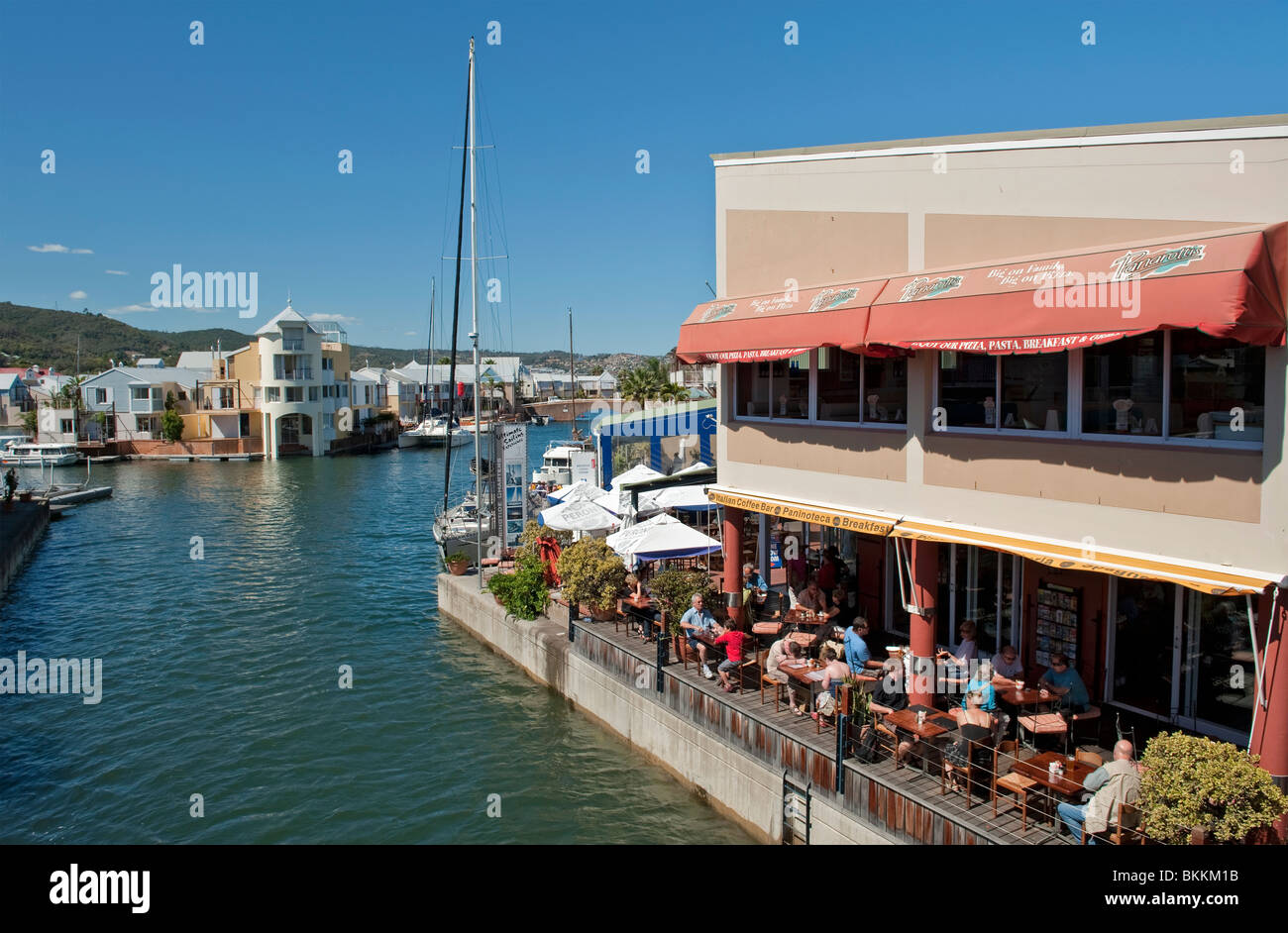 Restaurant sur Knysna Waterfront & Quay, Garden Route, South Africa Banque D'Images