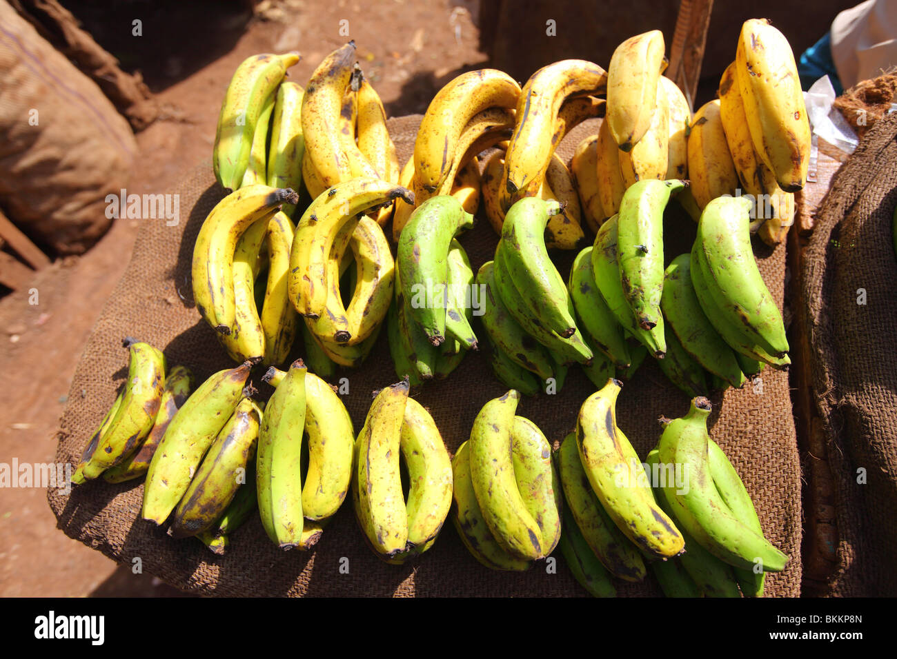 Le Kenya, l'Est, l'Afrique, le long de la B5, village de Nyeri, des bananes sur le marché en plein air Banque D'Images