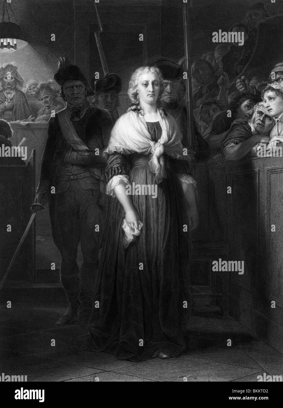 Impression gravure Vintage Marie Antoinette reine de France d'être condamnée à mort par le Tribunal révolutionnaire en octobre 1793. Banque D'Images