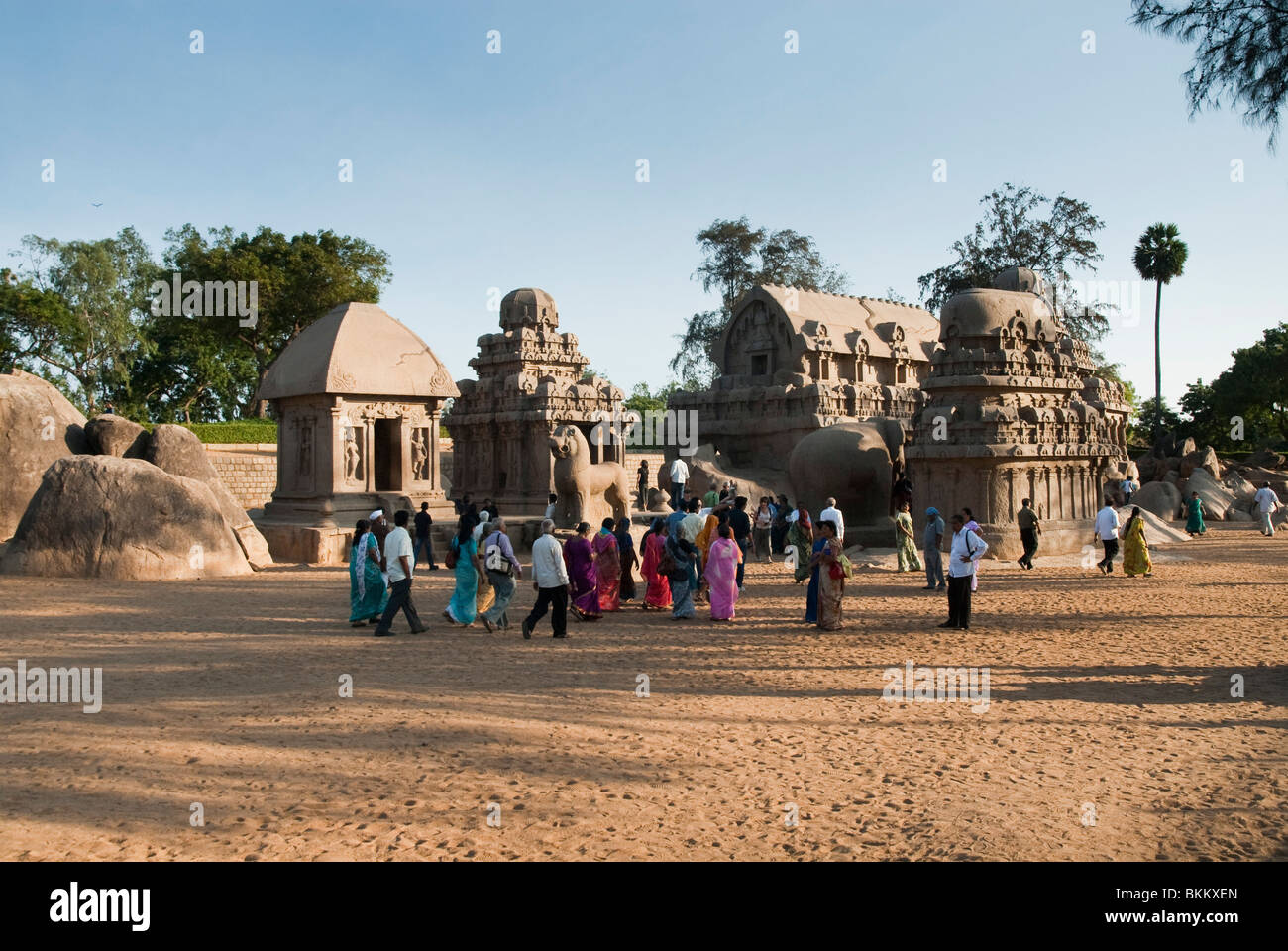 L'Inde, le Tamil Nadu, Mahabalipuram, cinq Rathas Banque D'Images