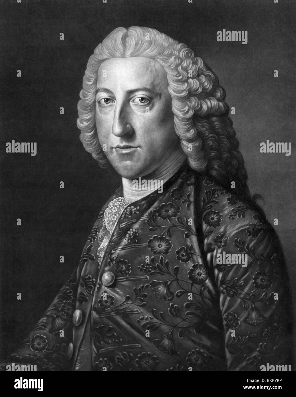 Portrait Vintage print c1766 de William Pitt l'Ancien (1708 - 1778), 1er comte de Chatham - Le Premier ministre britannique, 1766 - 1768. Banque D'Images