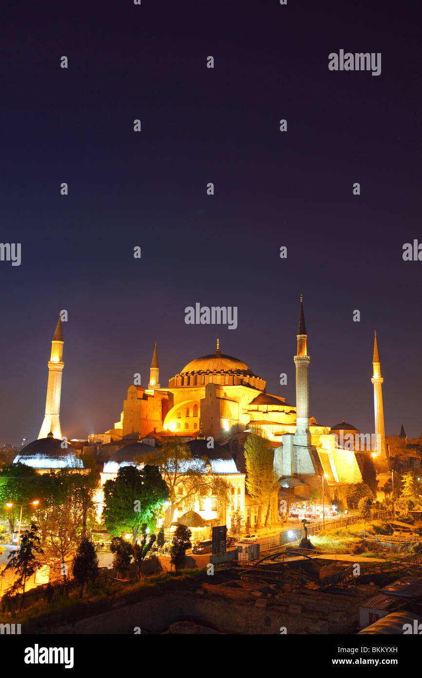La Turquie, Istanbul, Sultanahmet, nuit à Sainte-sophie, l'Aya Sophia, Banque D'Images