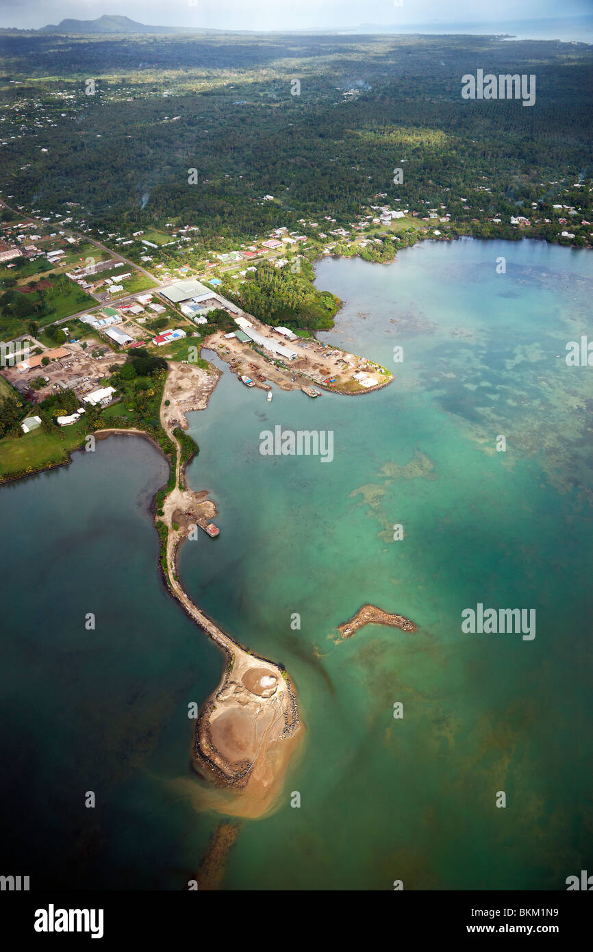 Vue aérienne de l'opération de dragage de sable marin, Upolu, Samoa Banque D'Images