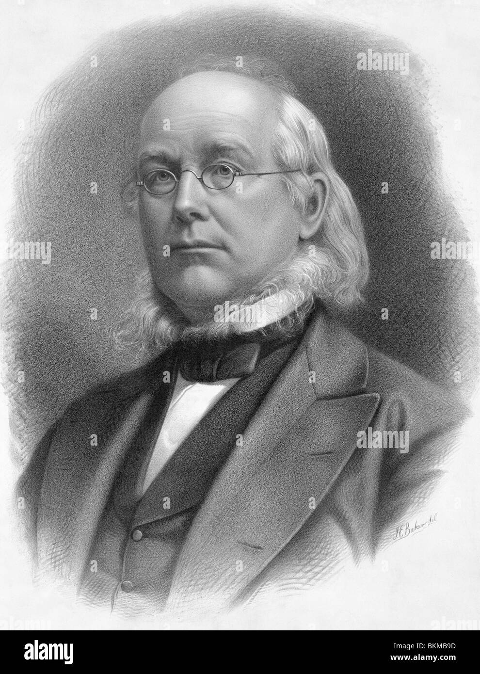 Portrait Vintage print circa 1872 du journal américain éditeur et homme politique 1811 - Horace Greeley (1872). Banque D'Images