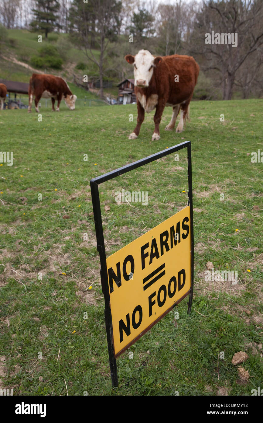 Dameron, West Virginia - un signe dans un pâturage sur une petite ferme de la Virginie de l'Ouest favorise l'agriculture. Banque D'Images