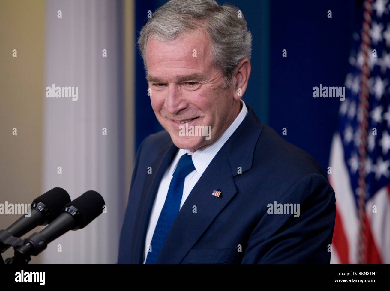 12 janvier 2008 ? Washington, D.C. ? Le Président George Bush tient sa conférence de presse finale de la Brady Press Briefing Room. Banque D'Images