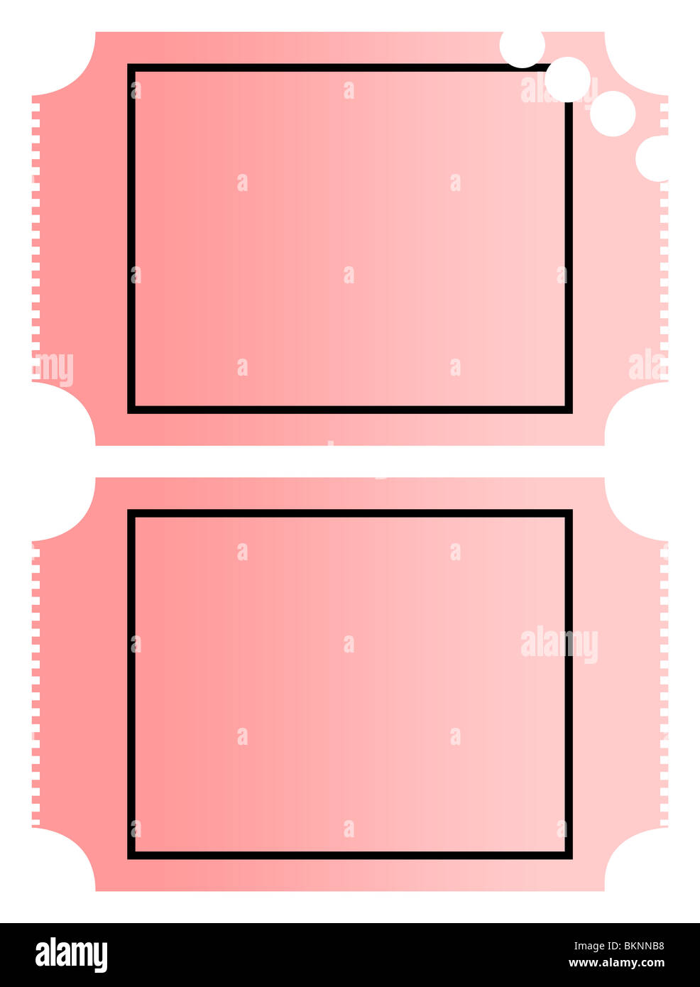 Dégradé en blanc ou rose cinema tickets de cinéma avec copie espace, isolé sur fond blanc. Banque D'Images