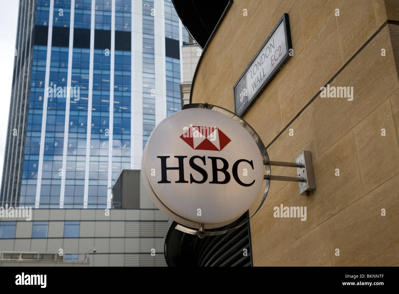 La banque HSBC signe, London Wall, London EC2, Angleterre Banque D'Images