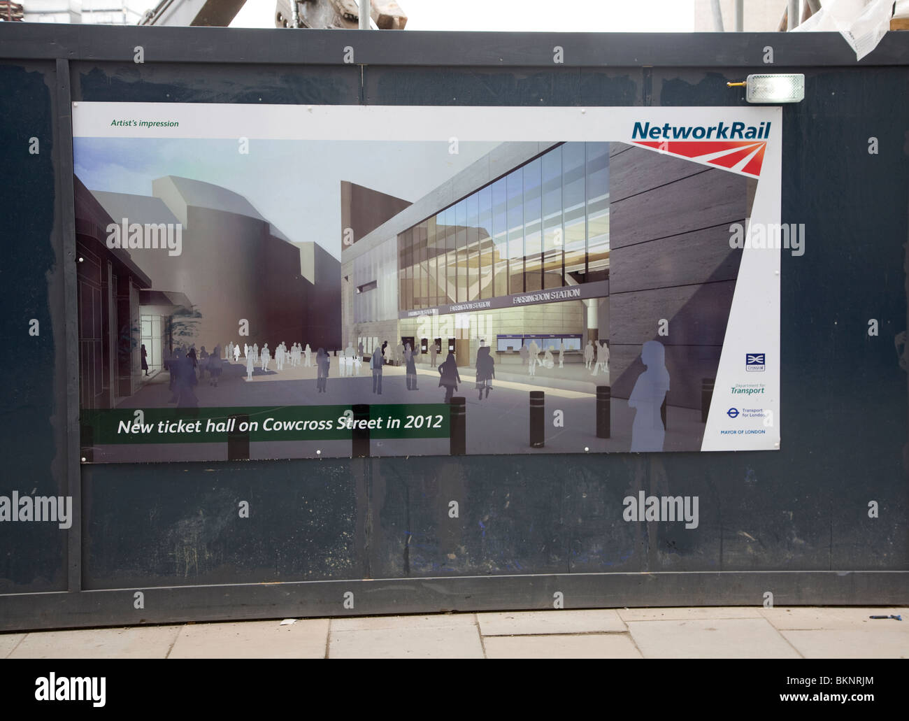 Network Rail construction site d'informations poster Cowcross Street, Londres, Angleterre Banque D'Images