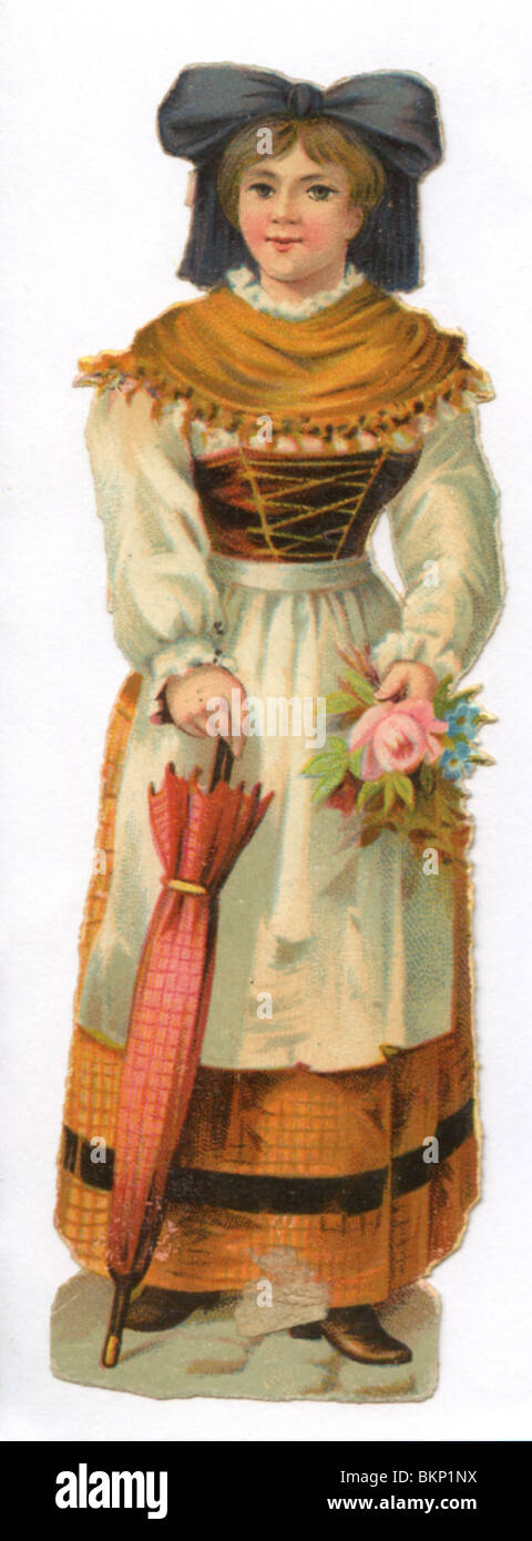 Dame portant un parapluie rouge et rose rose Banque D'Images