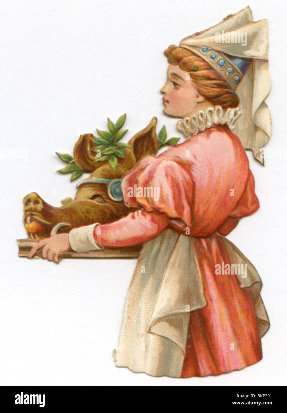 Maid Carrying dans la nourriture pour la fête Banque D'Images