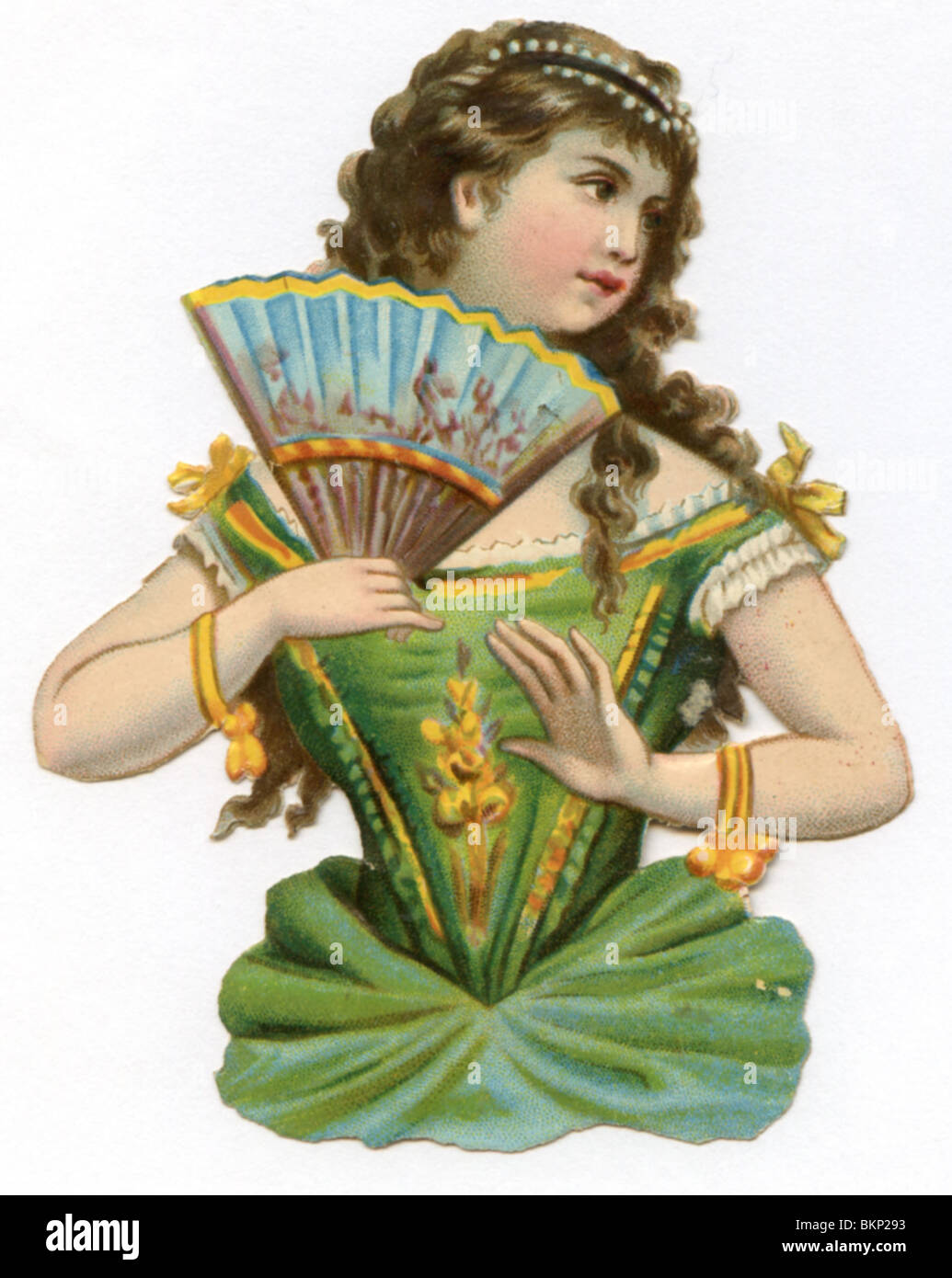 Dame en costume de décoration Fanning elle-même Banque D'Images