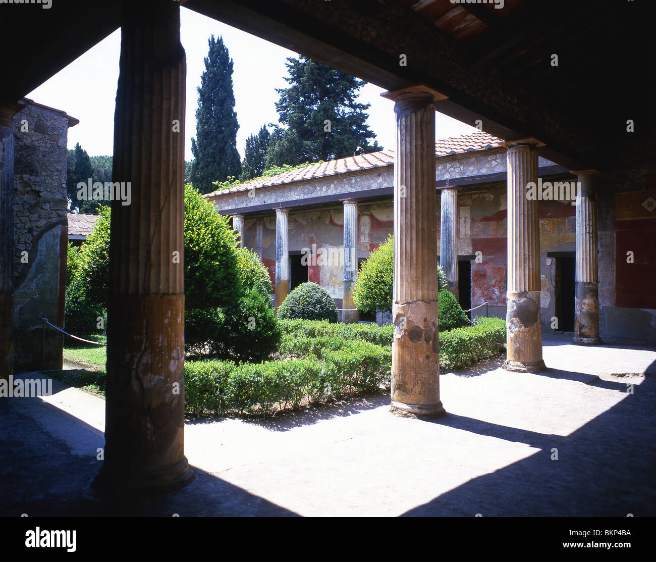 Jardin de cour, Maison de Vénus à Shell, ancienne ville de Pompéi, Pompéi, ville métropolitaine de Naples, région de Campanie, Italie Banque D'Images