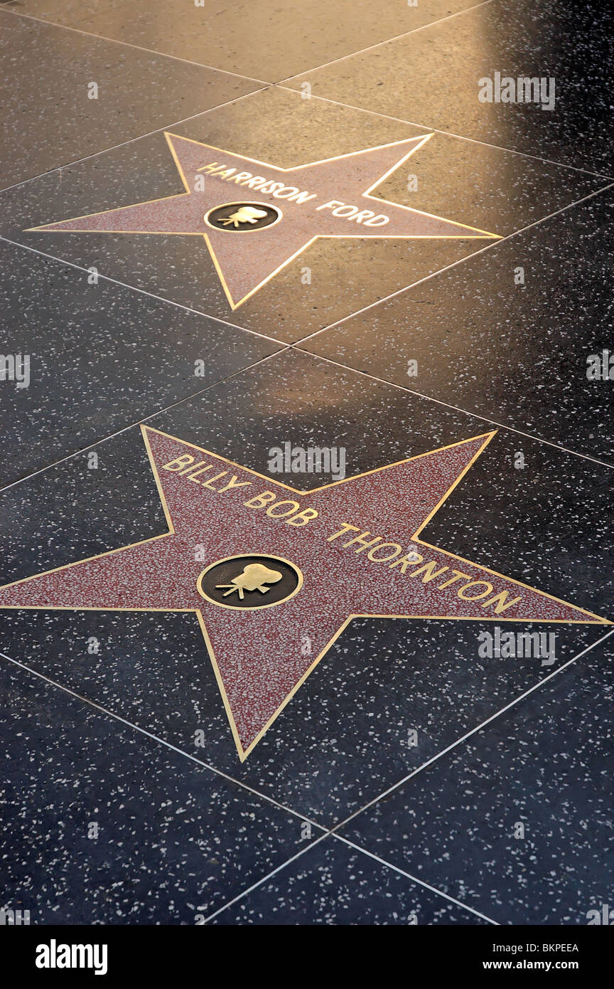 Photographie d'étoiles de deux célébrités Harrison Ford et Billy Bob Thornton sur le Walk of Fame Hollywood California USA Banque D'Images