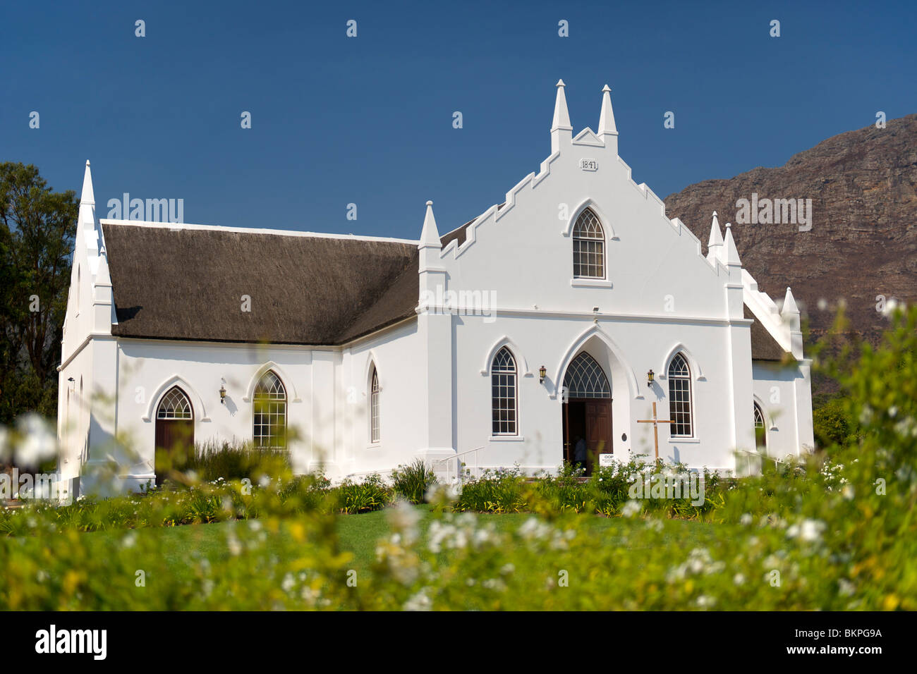 NG Kerk (église Réformée hollandaise) à Franschhoek, Province de Western Cape, Afrique du Sud. Banque D'Images
