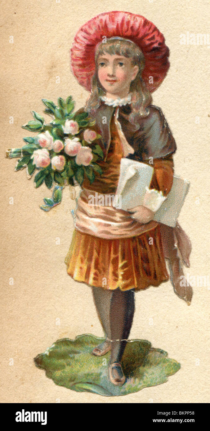 Lycéenne portant un bouquet de roses roses Banque D'Images