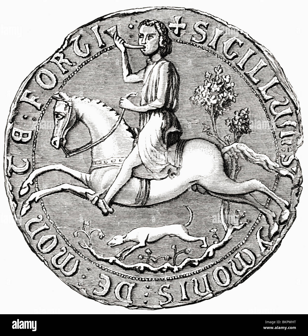 Sceau du noble Français-Anglais Simon de Montfort, 6e comte de Leicester, 1208 à 1265. Banque D'Images