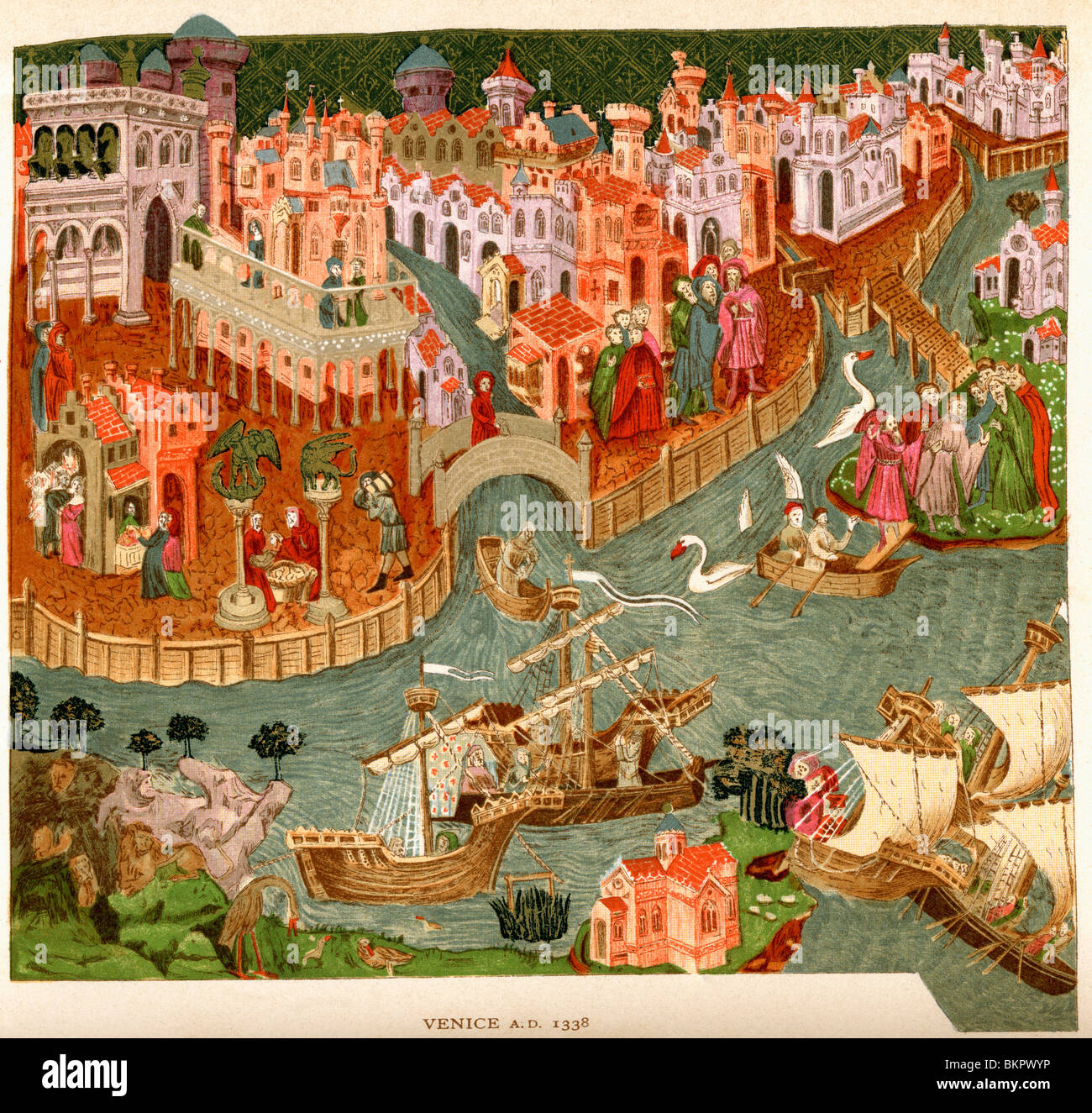 Venise, Italie, 1338. Après un manuscrit de la Bodleian Library. Banque D'Images