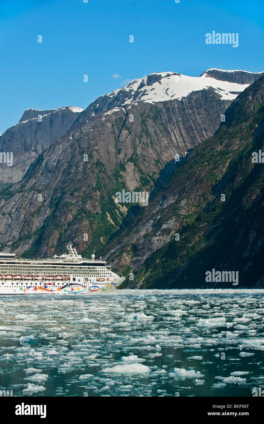 Norwegian Cruise Line's *Star* près de Dawes Glacier dans l'Endicott Arm, Tracy Arm- gués terreur désert, le sud-est de l'Alaska Banque D'Images
