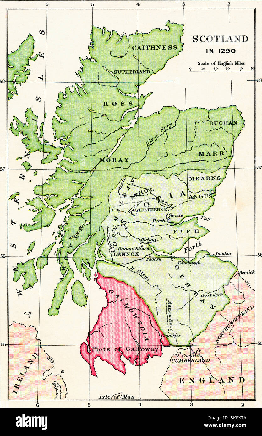 Carte de l'Écosse en 1290. Banque D'Images
