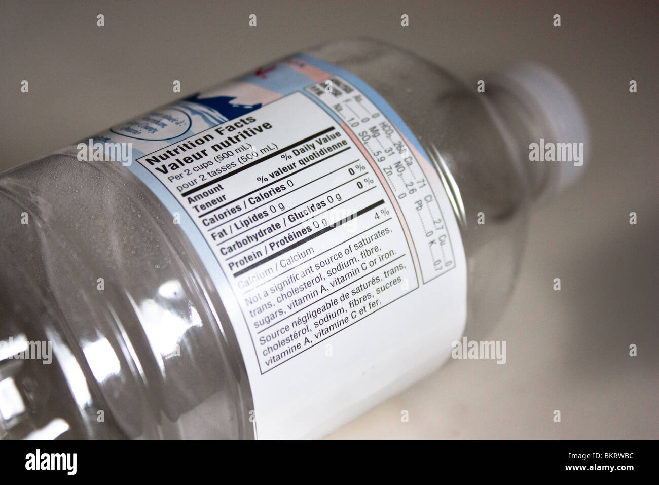 L'eau de source alimentaire vide en bas de l'étiquette Banque D'Images