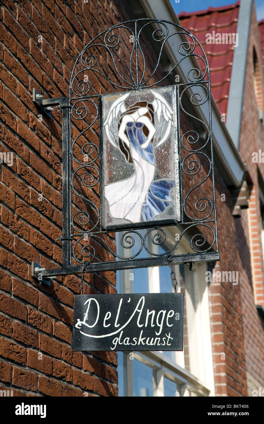 Artisan verrier signe, Enkhuizen, Pays-Bas Banque D'Images