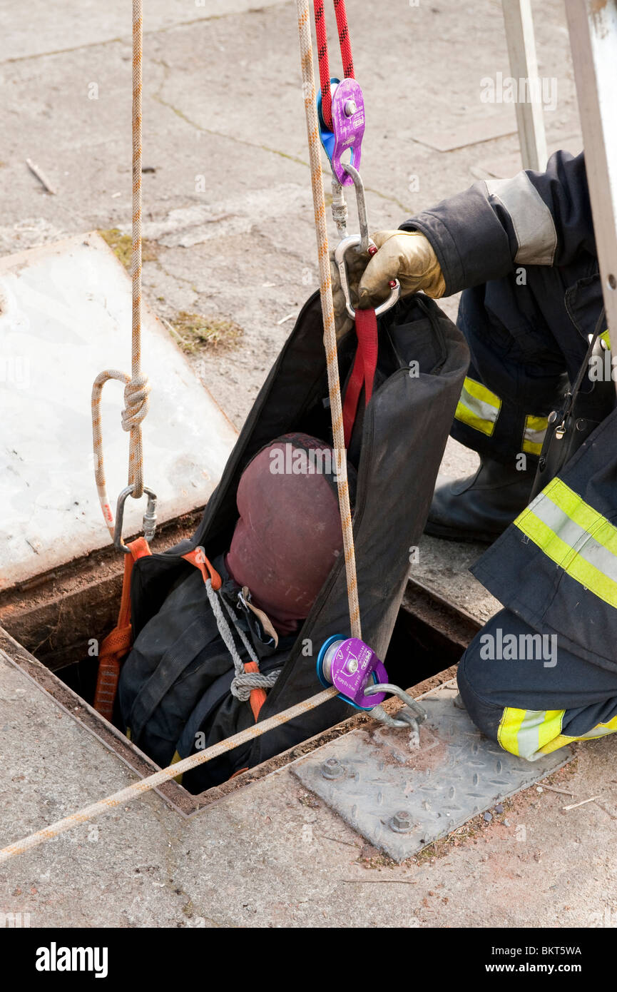 Sauvetage de la victime du lieu d'espace clos d'égout souterrain modèle entièrement libéré Banque D'Images