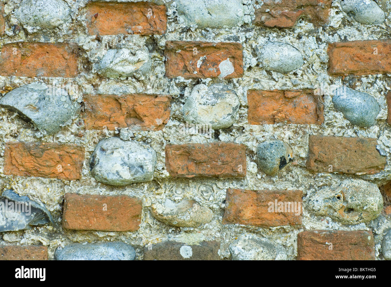 Briques et pierres silex mis en mortier de chaux. Mur, Hickling, Norfolk, Angleterre. UK. Banque D'Images