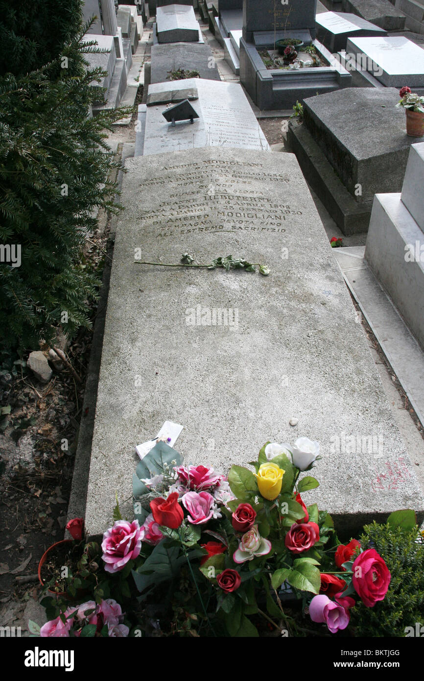 Modigliani tombe cimetière de Père Lachaise, Paris, France. Banque D'Images