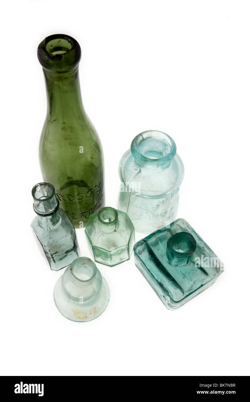 Bouteilles vieux vert Banque D'Images