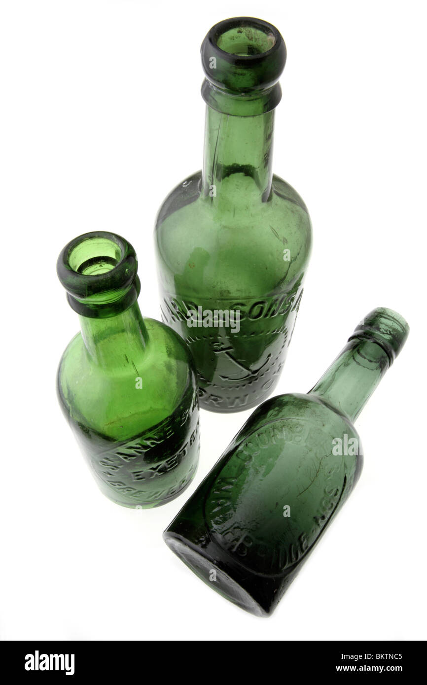 Bouteilles vieux vert Banque D'Images