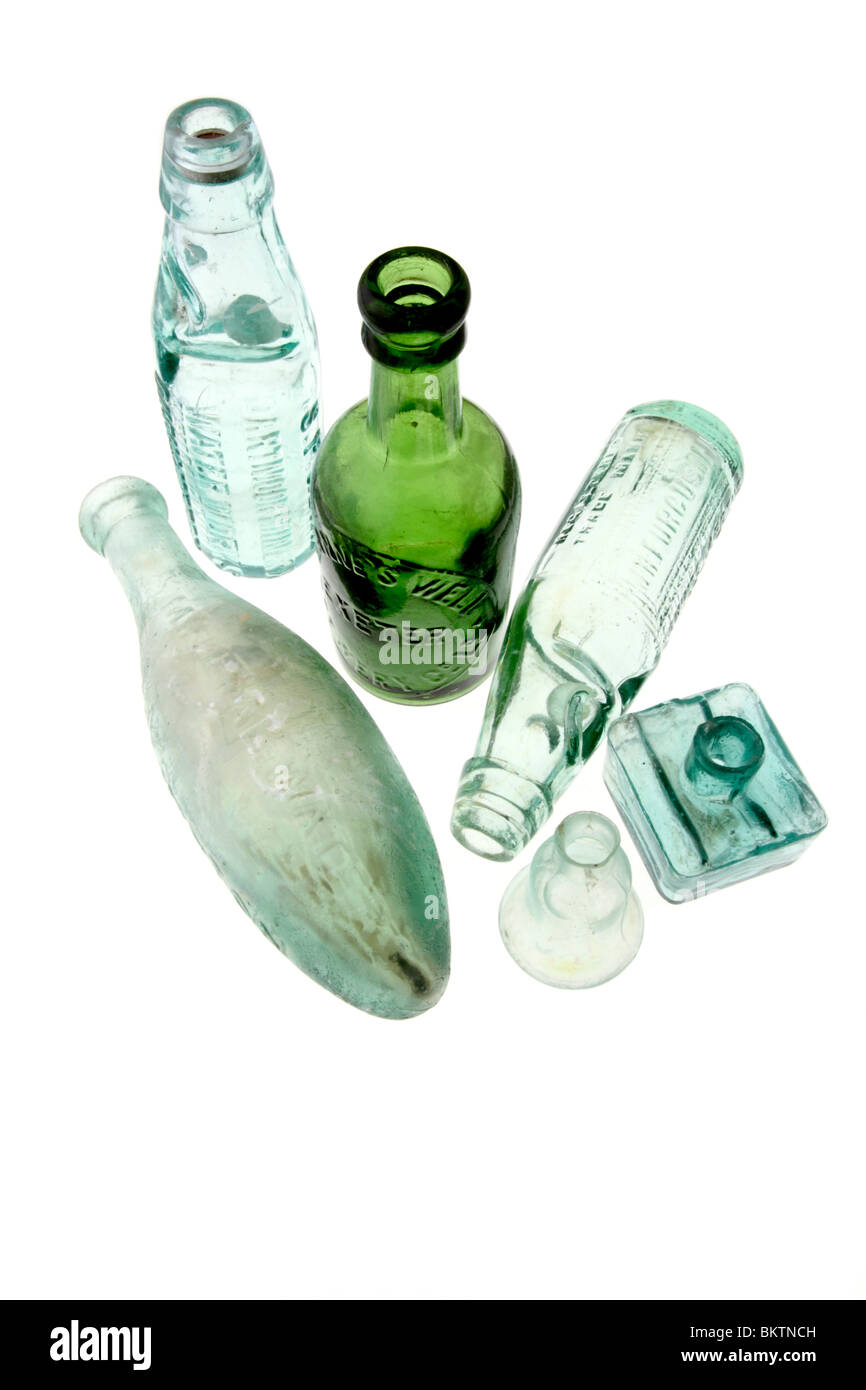 Bouteilles vieux vert Banque D'Images