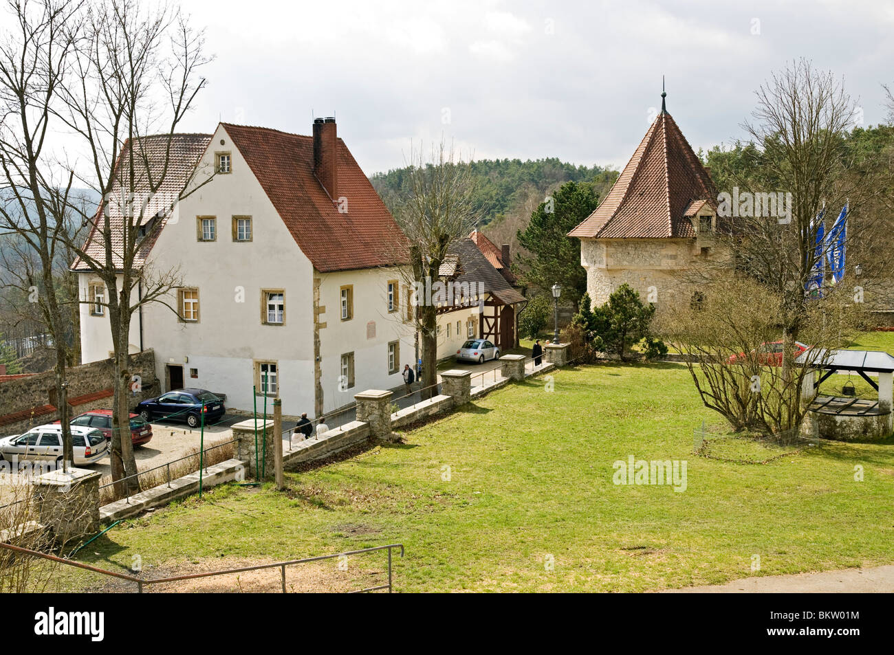 La cour au Château Veldenstein, Neuhaus an der Pegnitz, Middle Franconia, Bavaria, Germany, Europe. Banque D'Images