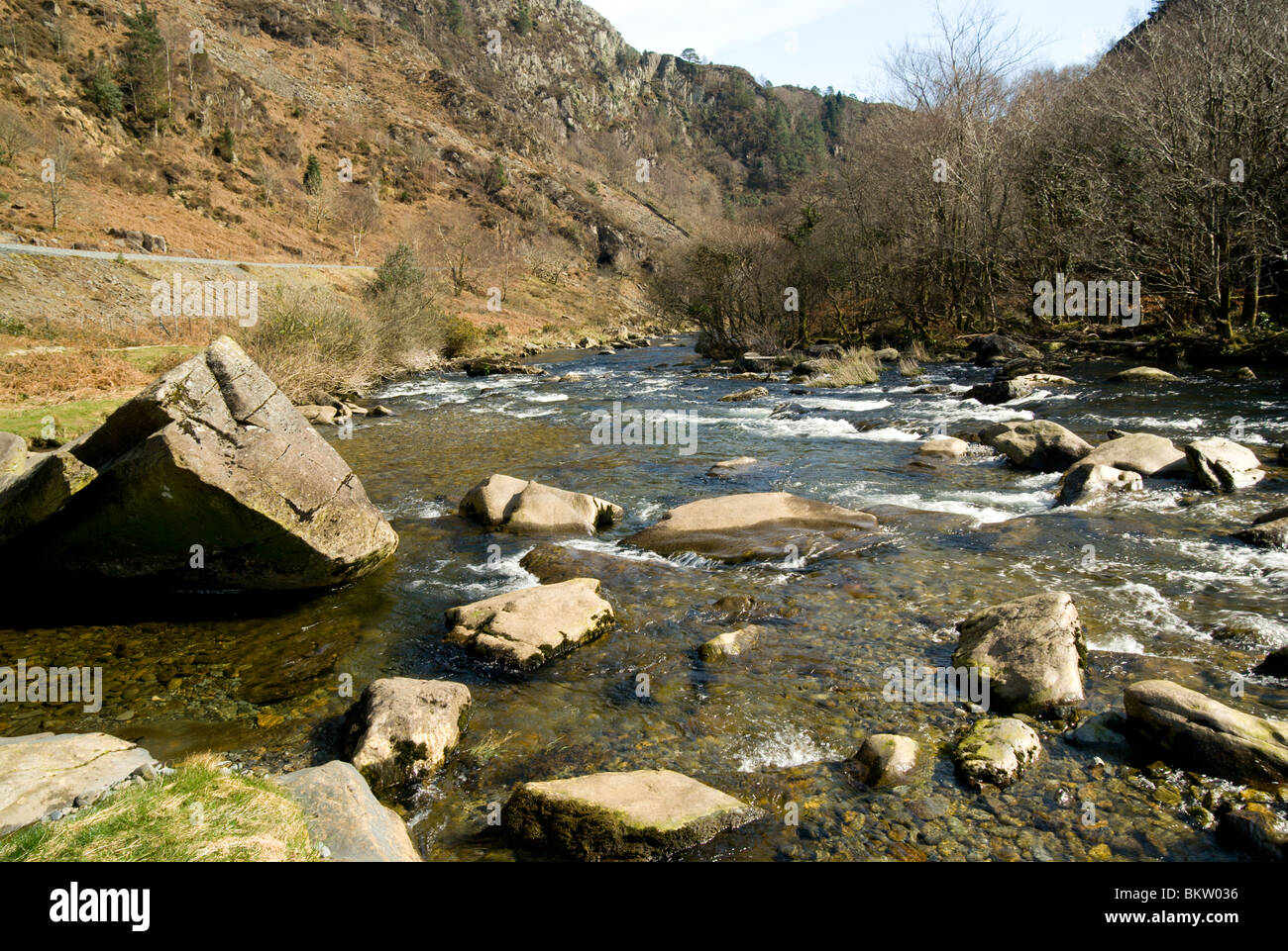 Rivière Glaslyn, Aberglaslyn passent près de Snowdonia, Beddgelert, Gwynedd, au nord du Pays de Galles. Banque D'Images