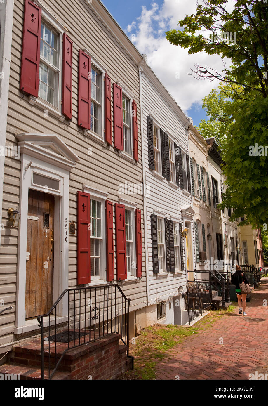 WASHINGTON, DC, USA - Maisons sur O street dans le quartier historique de Georgetown. Banque D'Images