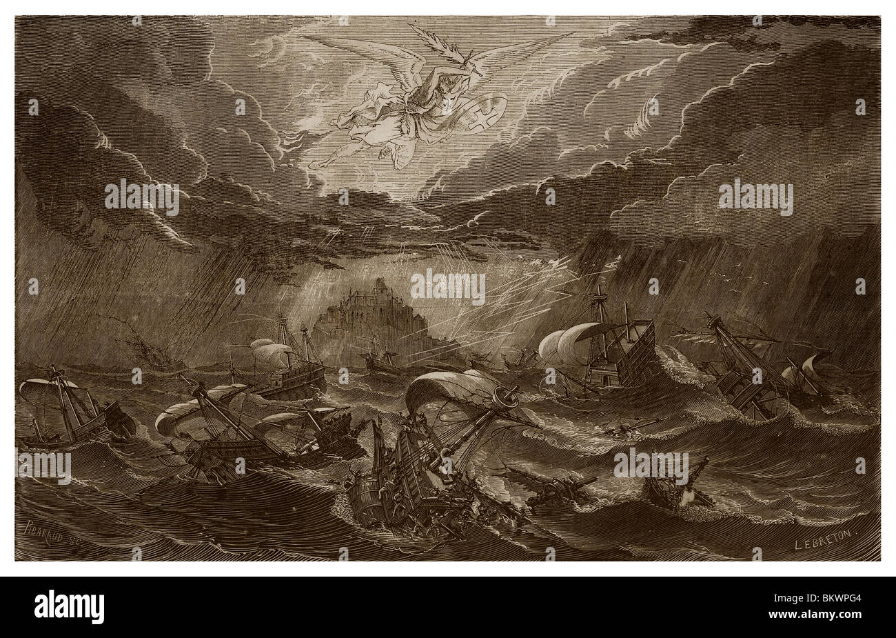 En 1423, la flotte anglaise a été détruit par une tempête qui les Normands, attribuée à la colère de l'archange Saint Michel. Banque D'Images